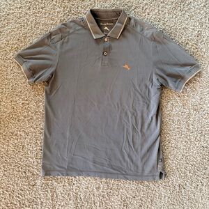 Tommy Bahama Gray Polo with Orange Accents, size Large